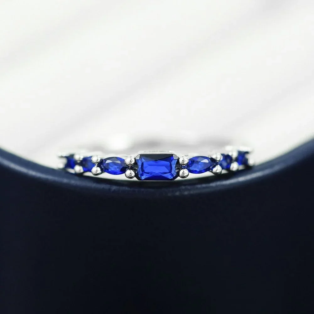 ✨ Tiny Rectangular Bright Royal Blue Shiny Zircon Trendy Ring Women, PD6…